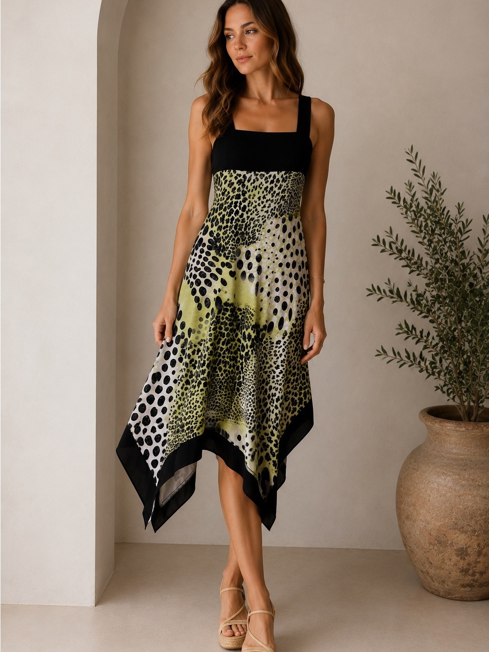 Frank Lyman Animal Print Asymmetrical Dress